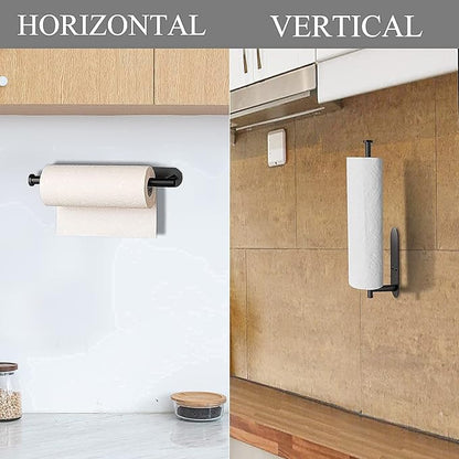 Paper Towel Holder Under Cabinet-Matt Black Self Adhesive Paper Towel Holder for Bathroom Countertop Organizer Horizontal or Vertical Wall Mounted for Kitchen Accessories