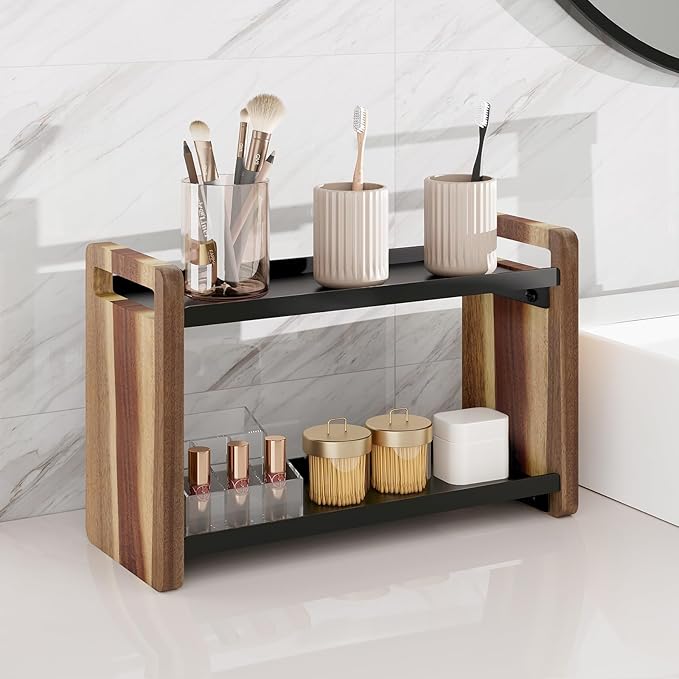 UJQSUN Bathroom Counter Organizer,Bathroom Counter Shelf,Bathroom Organizers,Under Sink Organizer,Cologne Organizer For Men,Cologne Cabinet,Spice Rack Organizer for Cabinet,Gifts(Brown 2 Tier)