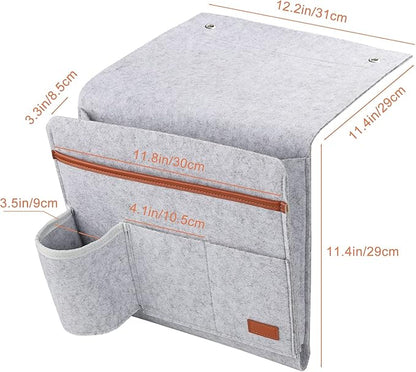 Surblue Bedside Caddy Felt Bedside Storage Organizer with Water Bottle Holder for TV Remote Control Phone Glasses Magazine 7 Pockets(Light Grey)