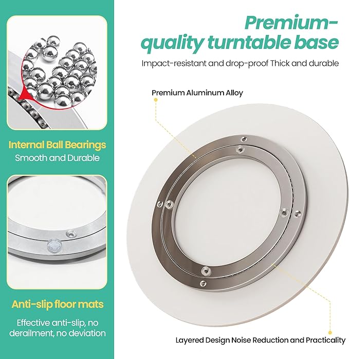 27.6" Lazy Susan Turntable – 360° Sinteredstone Silent Anti-Slip Turntable, Table Top Centerpiece for Kitchen, Pantry, Spice Rack, Refrigerator & Dining Table, White