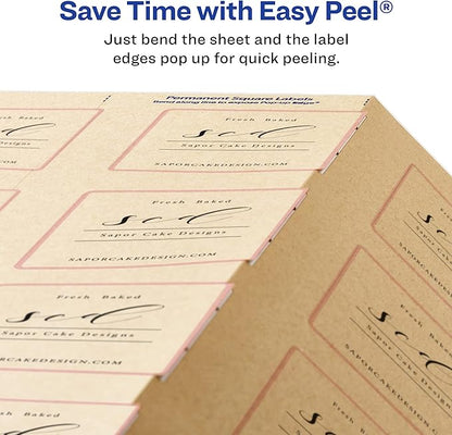 Avery Kraft Brown Square Labels with Sure Feed Technology, 2" x 2", Print to The Edge, Laser/Inkjet Printable Labels, 300 Total (22846)