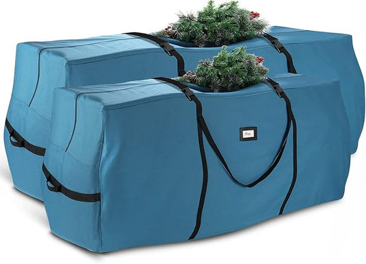 Hearth & Harbor Christmas Tree Storage Bag - Artificial Christmas Tree Bag with Reinforced Handles, Dual Zipper, Wide Opening - Storage Container for Trees and Decorations, 7.5 + 9 FT - 600D Oxford