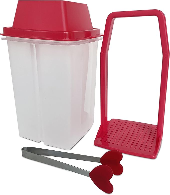 Mwnxia Pickle Container with Strainer | BPA Free Chilero Container Jalapenos Jalapeños | Pickle Jar with Lifter | Complete with Tong (Red) for Pickles, Cornichon, and Food Storage, Pickles Keeper