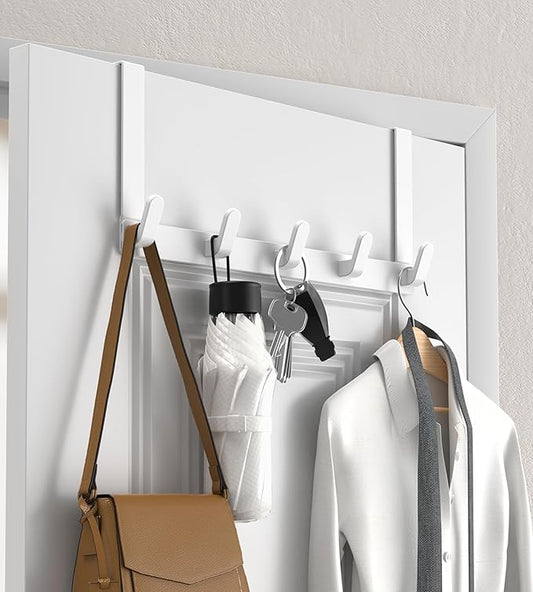 CHAUNCEY HOME Over The Door Hooks Hanger with Extended Arms, Fits 1 3/8" Doors, L7U - Coat Rack, Bathroom Accessories and Towel Organizer Holder for Coat Robe Hat - 1 Pack, Glossy White
