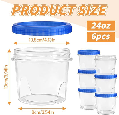 ISUSSER 6 Pack Freezer Containers with Screw On Lids, 24 Oz Stackable Reusable Plastic Storage Container, Airtight Plastic Food Storage Containers with Twist Top Lids for Food Soup Jello Sauce