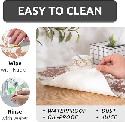 FIFTY FEET 18X96 Inch Shelf Liner for Kitchen Cabinets, PVC Drawer Liner for Dresser Non-Slip Bathroom, Non-Adhesive Cabinet Liner Washable (Red Flower)(5 Roll)
