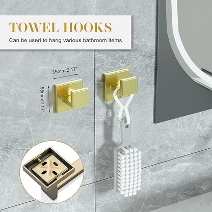 Bathroom Accessory Towel Bar Set: 10 Pieces Gold Square Bathroom Hardware SUS304 Stainless Steel - 24 Inch Wall Mounted Towel Rack&Toilet Paper Holder&Towel Ring and Towel Hook