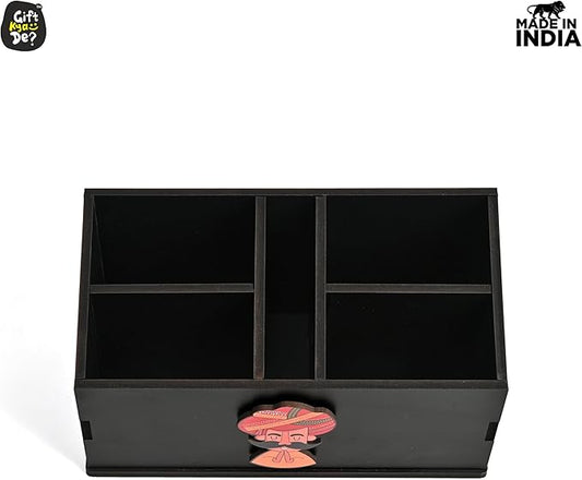 GKD wooden Remote Stand with 5 Sections | Remote Holder for Living Room, TV, and AC | Stationary Organizer | 5 in 1 | Ideal for Home and Office (Black Rajasthan)