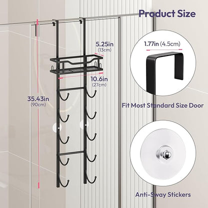SWTYMIKI Over The Door Towel Rack - 6 Tier Towel Racks for Bathroom Wall Mounted, Towel Holder with Shelf, Hanging Rolled Towel Storage Organizer for Small Bathroom, Camper, RV, Black