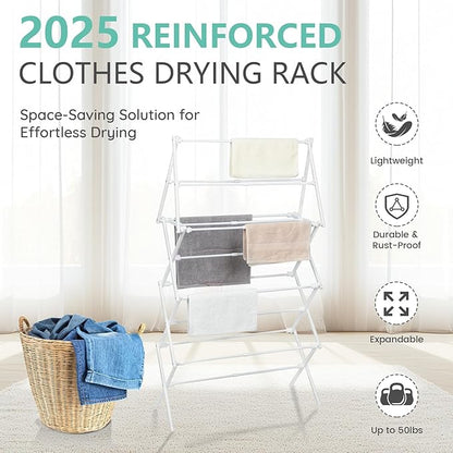 4 Tier Clothes Drying Rack Foldable | Foldable Clothing Drying Rack | Laundry Drying Rack Collapsible for Laundry Room, Dorm, Expandable Sturdy Metal Design | White 29"L x 11.5"W x 53"H