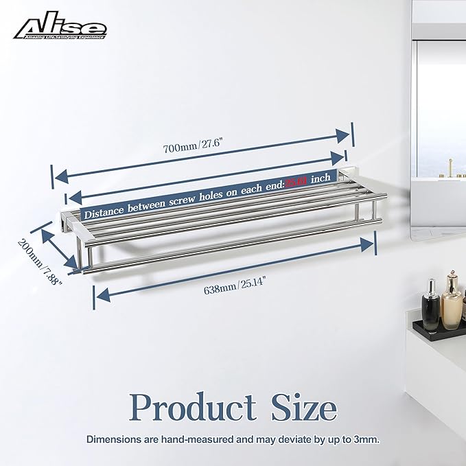 Alise Towel Rack,Towel Hanger Towel Shelf with Double Towel Bars for Bathroom Lavatory,28 Inch SUS 304 Stainless Steel Wall Mount Towel Holder,Polished Chrome