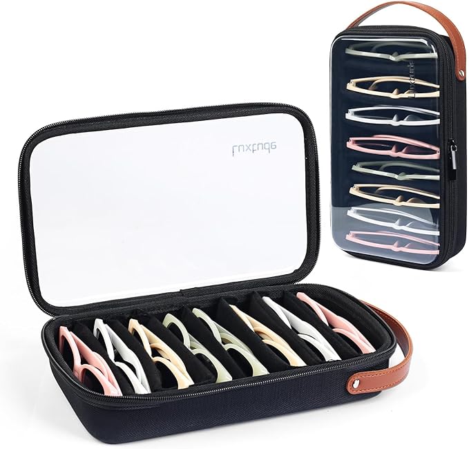 Luxtude Travel Sunglasses Organizer Case for Women Men, Glasses Case Multiple Pairs w/Adjustable Slot, Clear Sunglass Storage