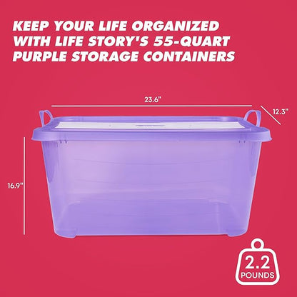 Life Story 12 Pack Light Duty Stackable Storage Bin, 55 Quart Home Organizer, Versatile Lightweight Locking Bins with Carrying Handles, Purple