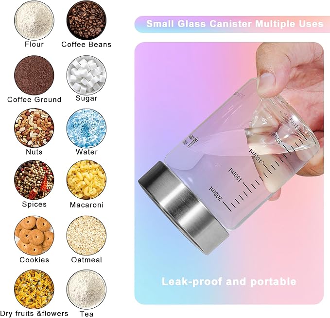Small Glass Jars with Airtight Lid 6.7oz Round Spice Jars Sugar Coffee Ground Container Storage Canister Jars for Pantry Yogurt Tea Seasoning Nuts Cookies Overnight Oatmeal (6 * 200ml(6.76oz))
