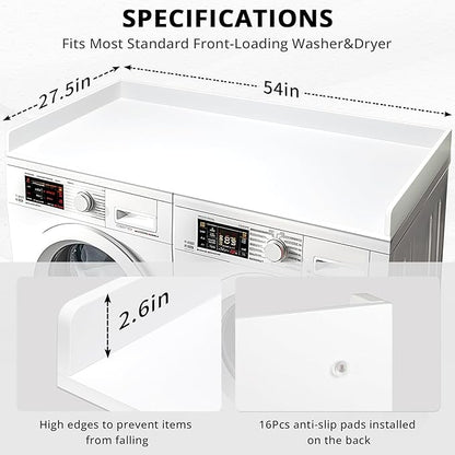 Washer Dryer Countertop, 27.5" x 54" Bamboo Washer and Dryer Countertop for Laundry Room Organization(White)