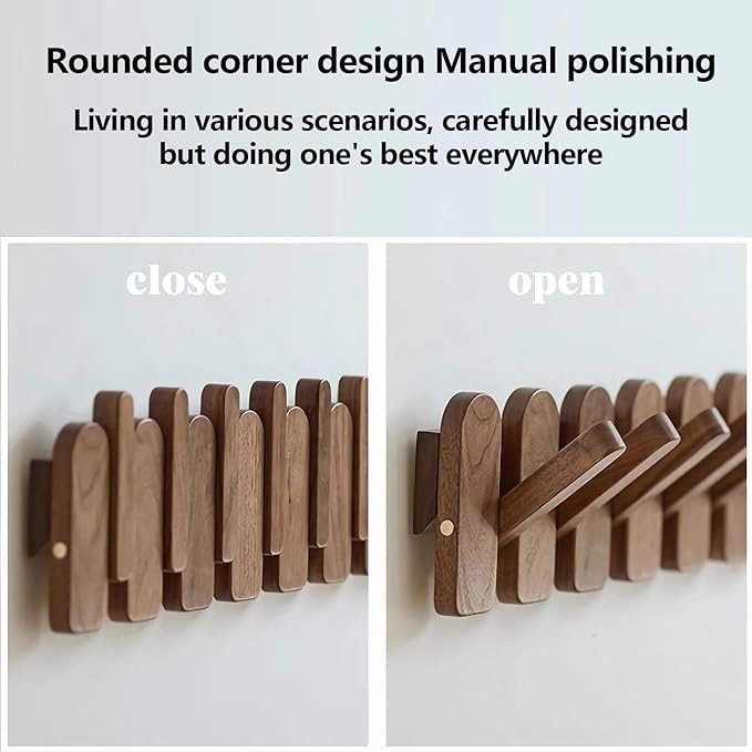 Wall Mounted Coat RackHooks Piano Key Hangers Natural Solid Wood Hanger Non-Woven Fabric Clothes Hangers for Closet, Kitchen, Bedroom, Bathroom, Entryway (Moon-Walnut, 12 Hooks)