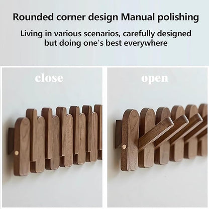Wall Mounted Coat RackHooks Piano Key Hangers Natural Solid Wood Hanger Non-Woven Fabric Clothes Hangers for Closet, Kitchen, Bedroom, Bathroom, Entryway (Moon-Walnut, 12 Hooks)