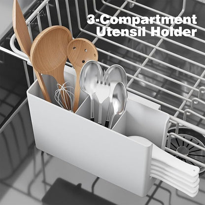 jouzevic Dish Drying Rack in Sink: Expandable, 3-Slot Utensil Holder, Anti-Slip Handle. Small Dish Rack: Ideal for Small Households. Kitchen Drying Rack: White