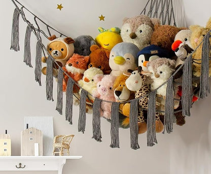 Stuffed Animal Storage Hammock Corner X-Large with LED Light - Baby Hammock Hanging Holder Plushies Net for Stuff Animals Organizer - Cute Room Decor Aesthetic Kids Toddler Nursery Bedroom