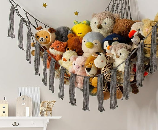Stuffed Animal Storage Hammock Corner X-Large with LED Light - Baby Hammock Hanging Holder Plushies Net for Stuff Animals Organizer - Cute Room Decor Aesthetic Kids Toddler Nursery Bedroom