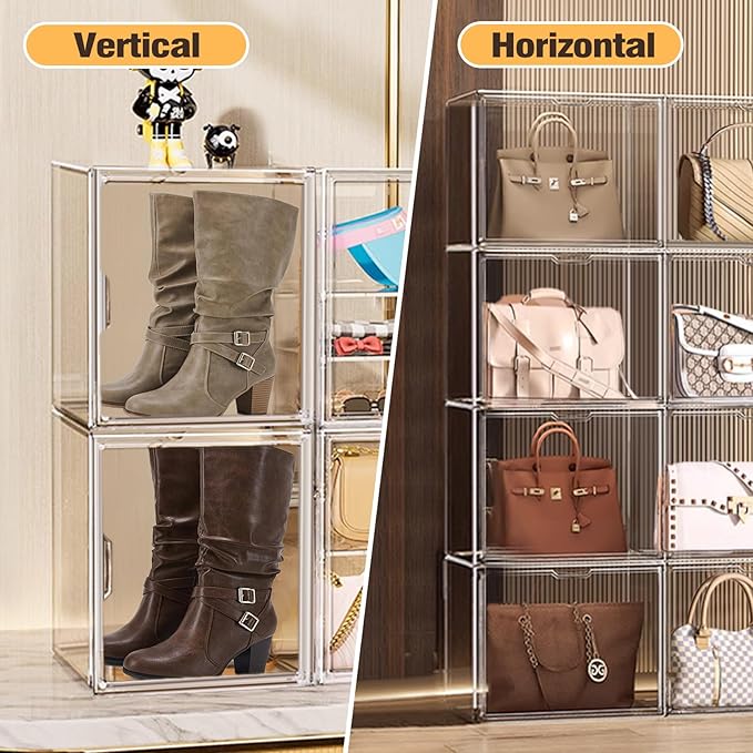 DAYOOH X-Large Acrylic Display Case Size 14 Sneaker Shoe Box with Magnetic Lid, Transparent Stackable Figure Display Case Clear Large Collectibles Showcase, Protection Organizer, 1 Pack