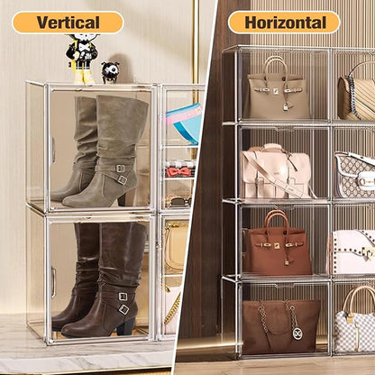 DAYOOH X-Large Acrylic Display Case Size 14 Sneaker Shoe Box with Magnetic Lid, Transparent Stackable Figure Display Case Clear Large Collectibles Showcase, Protection Organizer, 1 Pack