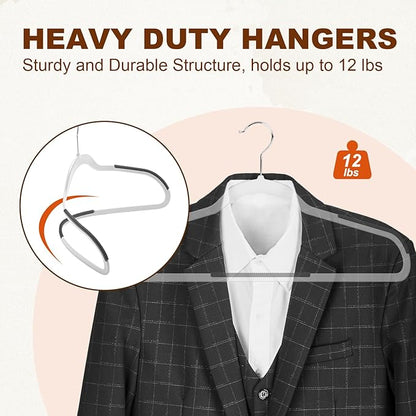 HOUSE DAY Heavy Duty Plastic Hangers 50 Pack, Non Slip Clothes Hangers with Rubber Grip and 360° Hook - Thin Plastic Hanger Space Saving - Coat Hanger White, Closet Organizer for Shirt, Pants, Suit