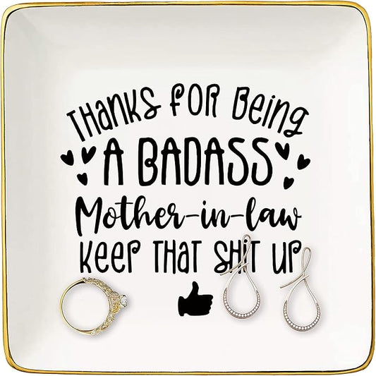Funny Mother's Day Gift for Bonus Mom,Step Mom,Setpmother,Thank You Present for Being Mother-in-Law-Birthday Christmas Gift-Ceramic Jewelry Tray,Trinket Holder,Ring Dish