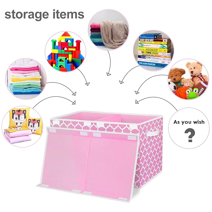 homyfort Toy Box for Girls, Kids - Large Toy Chest Organizers and Storage Boxes with Flip-Top Lid & Divider, Collapsible Container Bins for Playroom, Nursery, Closet, Living Room, 24.5"x13"x16", Pink