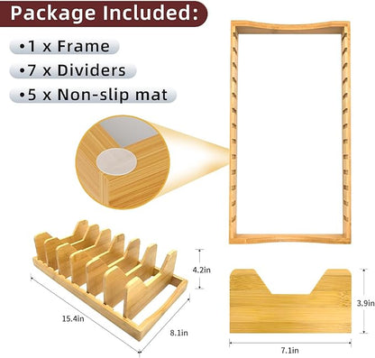 Pozmrtsr Bamboo Pot Lid Organizer for Cabinet & Kitchen Counter, Pan Lid Organizer Inside Cabinet, Pot Lid Holder, Sheet Pan Rack, Adjustable Pot Cover Holder Rack for Countertop, Under Cabinet