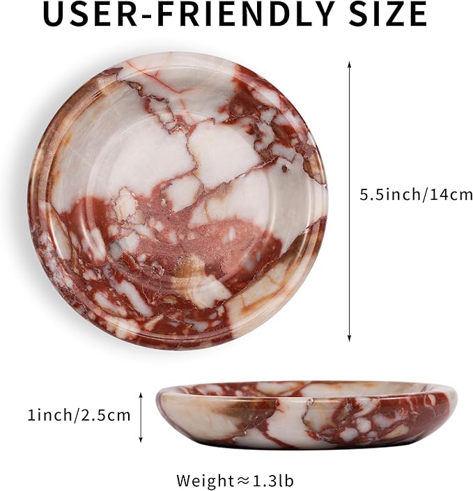 LWALMS Trinket Marble Jewelry Tray - Stone Ring Key Purse Holder Dish, Small Cute Round Plate Decorative Bowl for Nightstand Entryway Coffee Table Decor (5.5 inch)