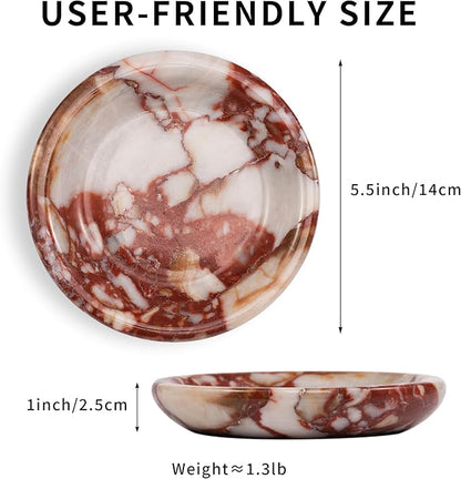 LWALMS Trinket Marble Jewelry Tray - Stone Ring Key Purse Holder Dish, Small Cute Round Plate Decorative Bowl for Nightstand Entryway Coffee Table Decor (5.5 inch)