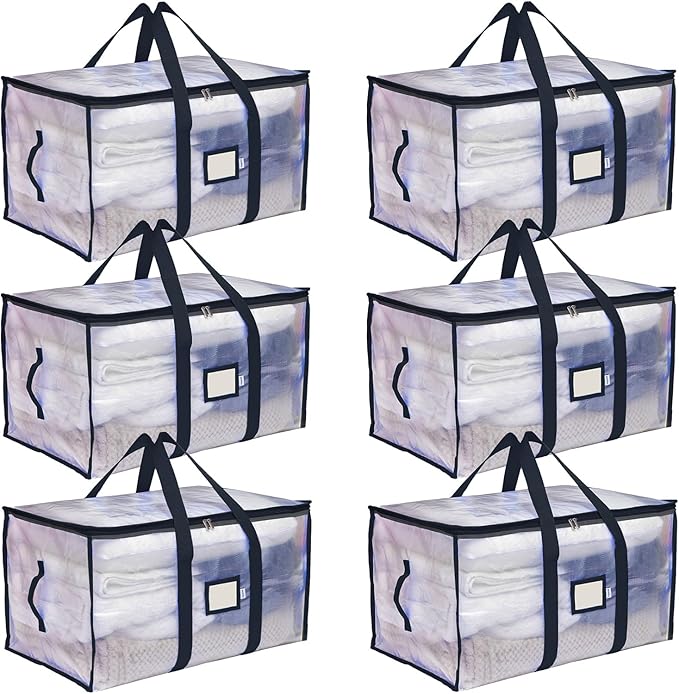 CLOZZERS Storage and Moving Bags - Heavy Duty, Dust Protection and Water Resistant, Durable Zipper Closure and Sturdy Handles Best Moving Boxes Alternative (Black, 6 Pack)