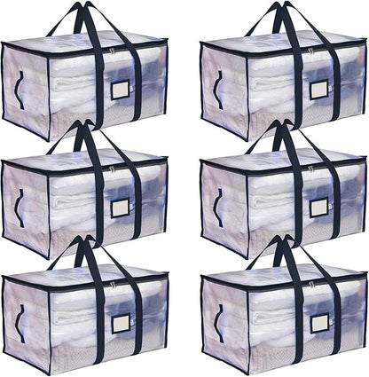CLOZZERS Storage and Moving Bags - Heavy Duty, Dust Protection and Water Resistant, Durable Zipper Closure and Sturdy Handles Best Moving Boxes Alternative (Black, 6 Pack)