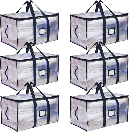 CLOZZERS Storage and Moving Bags - Heavy Duty, Dust Protection and Water Resistant, Durable Zipper Closure and Sturdy Handles Best Moving Boxes Alternative (Black, 6 Pack)