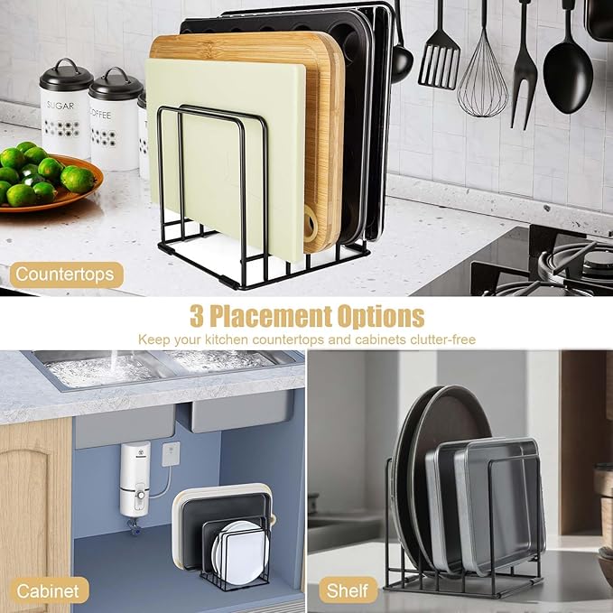 Mythco Kitchen Cabinet Cutting Board Organizer, Cookie Sheet Storage Rack,Cabinet Dividers Holder with 5 Slots for Baking Pan Tray Organizer (2 PCS)