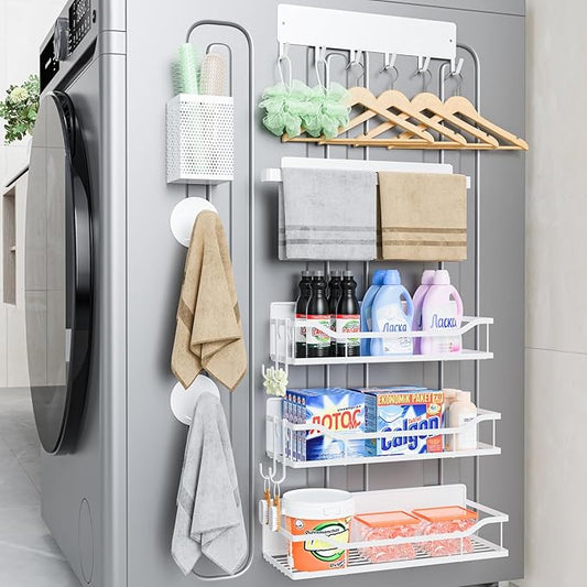Multifunctional Magnetic Shelf for Washing Machine, Refrigerator, Microwave, Coffee Maker, and Any Metal Surface, Powerful Magnetic Shelves Include Magnetic Paper Towel Holder (8 pcs - White)