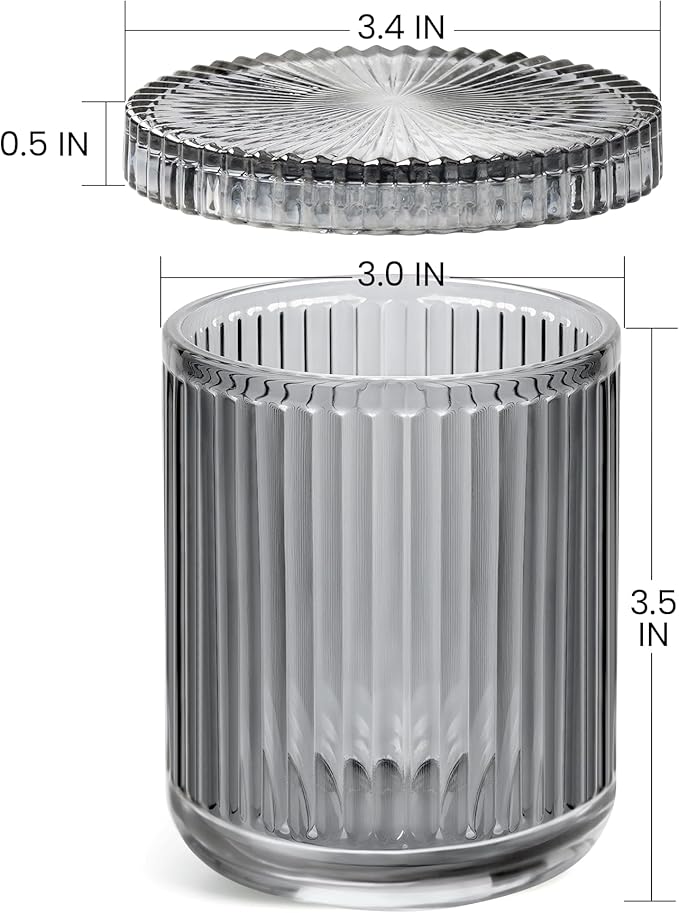 MKOSAB 2 Pack Qtip Holder - Apothecary Jars with Lids, Bathroom Organizers and Storage Canister for Cotton Balls,Swabs,Floss Picks,Hair Ties,Clear Glass Vintage Bathroom Decor Jar Set (Gray)
