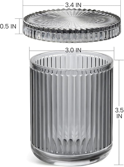 MKOSAB 2 Pack Qtip Holder - Apothecary Jars with Lids, Bathroom Organizers and Storage Canister for Cotton Balls,Swabs,Floss Picks,Hair Ties,Clear Glass Vintage Bathroom Decor Jar Set (Gray)