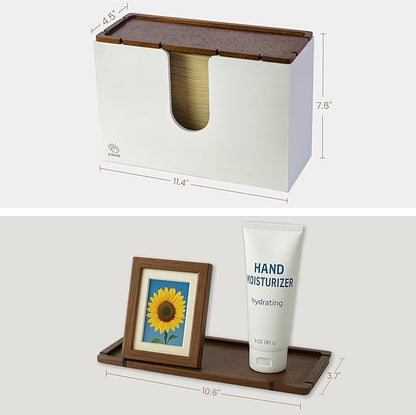 eBun Bamboo Trifold Paper Towel Dispenser – Wall Mounted or Countertop Tri Fold Paper Napkin Holder for Home, Office, Kitchen, Bathroom – Fits Multifold, Cfold, Zfold Hand Towels, White