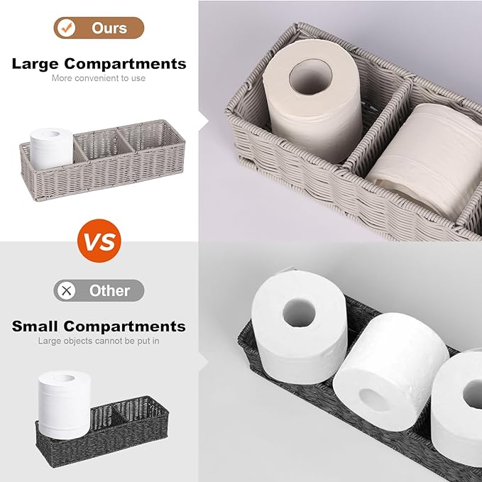 Elegant Toilet Decor Basket: Gray Moisture-resistant Divided - Scandinavian Organizer Resin Wicker 2-Pack