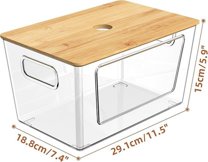 Trash Bags Holder,Stackable Trash Bag Dispenser with Bamboo Lid –Extra Large Garbage Bag Holder for Kitchen, Laundry Room,Under-Sink Storage Organization（1 pack）