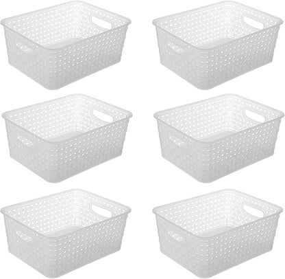 Clear Plastic Woven Storage Basket, 6-Pack Weave Basket Organizer for Kitchen Offices Bathrooms
