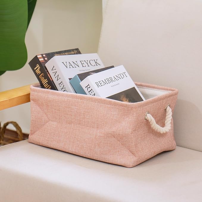 Storage Baskets for Shelves Closet Organizer Bins Clothes Storage Bins with Metal Frame Large Baskets for Organizing and Storage with Handles Collapsible Pink 3-Pack