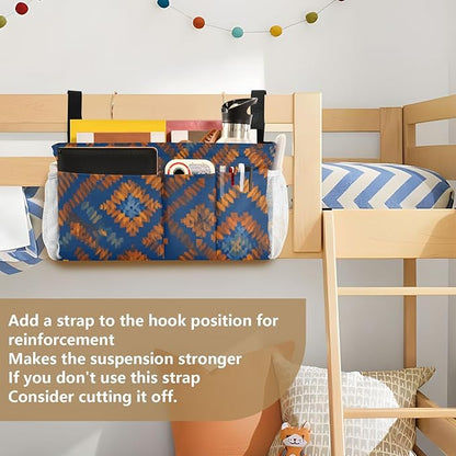CuwrYet Bedside Caddy Hanging Bunk Bed Caddy Bed Organizer Hanging Pocket with 2 Hooks Bedside Storage Organizer Pocket Bag Holder Blue Orange Diamond Tie-dye