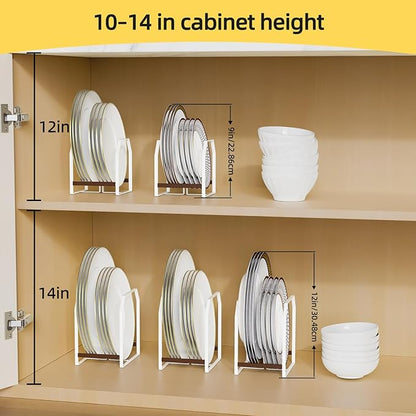 TIPSYTREE 4 Pack Plate Organizer for Cabinet, Arched Metal Dish Holder Rack, Plate Rack Organizer for Cupboard, Space Saver Dish Storage Rack, Holds 6–12 Inch Plates, 2 Large 2 Small, White