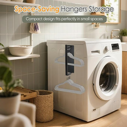Magnetic Hanger Organizer, Strong Magnetic Hanger Holder for Washing Machine Laundry Room Organization Space Saving Hangers Storage Rack Stacker, Black