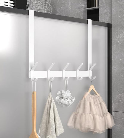 KitchLife Over The Door Hooks Hanger with 15.75 inches Extended Arms, Fit for 1-3/4" Doors, J40U, Thickened Bathroom Towel Rack Organization, 1 Pack Double-Hook, Glossy White