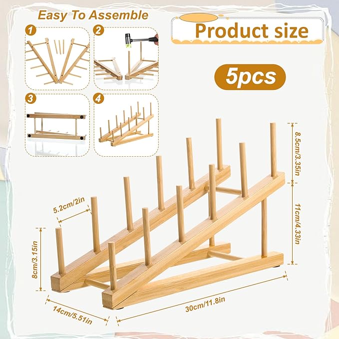 Zelphvt 5 Pack Wooden Dish Rack Wooden Plate Stands for Display Multi Tier Plate Holder Cabinet Organizer, Craft Show Vendor Counter Display Rack for Tabletop Book, Art Prints and Platter