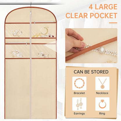 65" Garment Bag for Travel for Hanging Clothes Storage Hanging Suit Cover with Zipper and Accessory Storage for Coats, Dresses, Suits